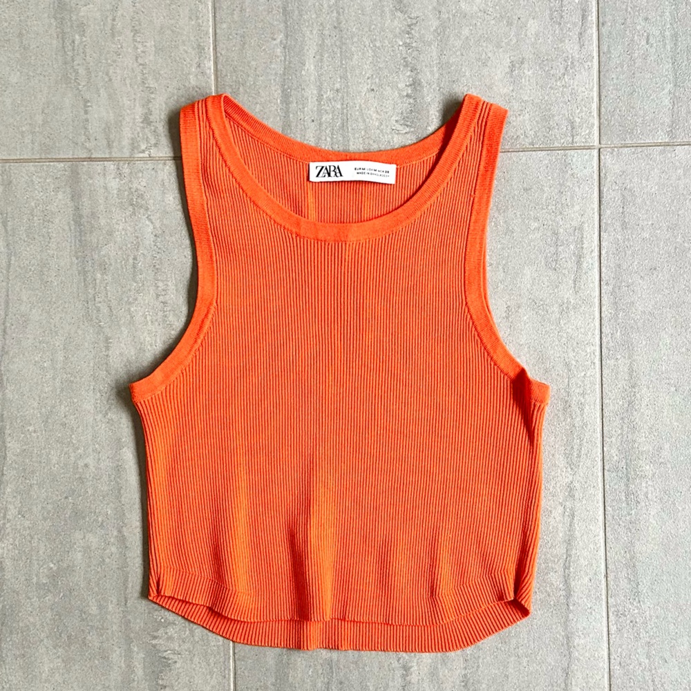 Zara Orange Ribbed Scoop Neck Tank